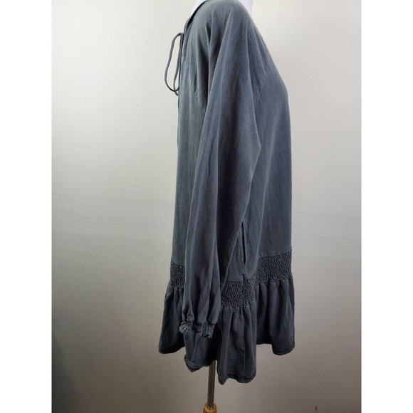 NWT Miou Muse Tunic Dress Babydoll Open Back Long Sleeve Sweatshirt Gray Pleated - Picture 4 of 11